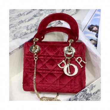 Dior 2019 Lady Dior Velvet Mini  Tote Shoulder Bag,17CM - 디올 2019 레이디 디올 벨벳 미니 토트 숄더백 DIOB0470,17CM,레드