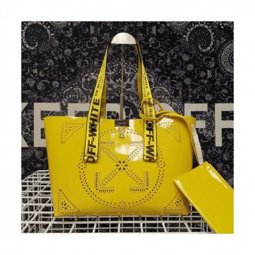 Off White 2019 Leather Tote Shoulder Shopper Bag - 오프화이트 2019 레더 여성용 토트 숄더 쇼퍼백 OFFB0098,옐로우