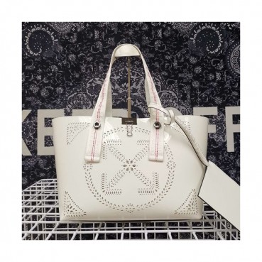 Off White 2019 Leather Tote Shoulder Shopper Bag - 오프화이트 2019 레더 여성용 토트 숄더 쇼퍼백 OFFB0097,화이트