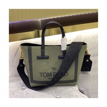 Tom Ford 2019 Denim Tote Shoulder Shopper Bag,24cm - 톰 포드 2019 여성용 데님 토트 숄더 쇼퍼백 TFB0014,24cm,그린