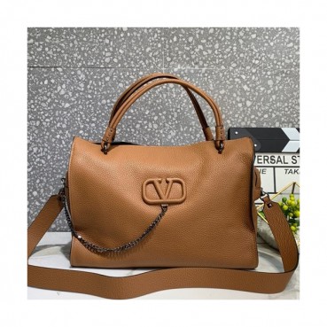Valentino 2019 Leather Vsling Tote Shoudler Bag,33.5CM - 발렌티노 2019 레더 브이슬링 토트 숄더백,VTB0851,33.5CM,브라운