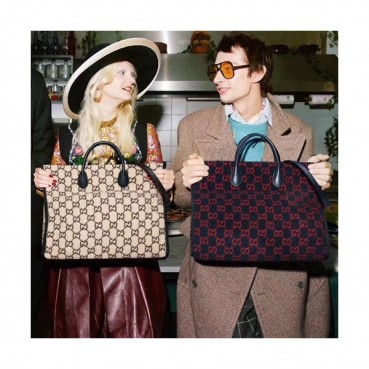 Gucci 2019 Wool Tote Shoulder Shopper Bag,42CM - 구찌 2019 남여공용 울 토트 숄더 쇼퍼백  598169,GUB0829  ,42cm,네이비