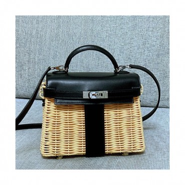 Hermes 2019 Kelly Picnic Rattan Tote Bag - 에르메스 2019 켈리 피크닉 라탄 여성용 토트백 HERB0734,블랙