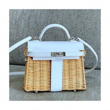 Hermes 2019 Kelly Picnic Rattan Tote Bag - 에르메스 2019 켈리 피크닉 라탄 여성용 토트백 HERB0733,화이트