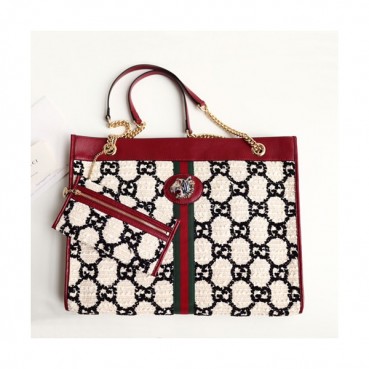 Gucci 2019 Rajah Women Wool & Leather Tote Shoulder Shopper Bag,45CM - 구찌 2019 라자 여성용 울&레더 토트 숄더 쇼퍼백  537219,GUB0820  ,45cm,화이트