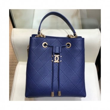 Chanel 2019 Leather Bucket Tote Shoulder Bag ,20CM - 샤넬 2019 레더 버킷 토트 숄더백  CHAB1228,20CM,블루