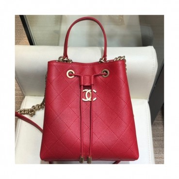 Chanel 2019 Leather Bucket Tote Shoulder Bag ,20CM - 샤넬 2019 레더 버킷 토트 숄더백  CHAB1226,20CM,레드