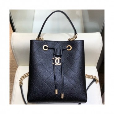 Chanel 2019 Leather Bucket Tote Shoulder Bag ,20CM - 샤넬 2019 레더 버킷 토트 숄더백  CHAB1225,20CM,블랙