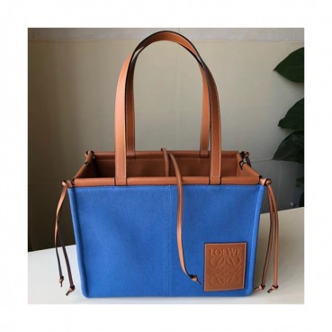 Loewe 2019 Canvas & Leather Tote Bag, 35CM - 로에베 2019 캔버스 & 레더 토트백 ,LOEB0356, 35CM, 블루