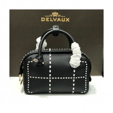 Delvaux 2019 Cool Box Leather Tote Shoulder Bag,22CM - 델보 2019 쿨 박스 레더 토트 숄더백,DVB0331,22CM,블랙