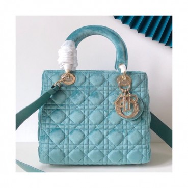 Dior 2019 Lady Dior Velvet Tote Shoulder Bag,24CM - 디올 2019 레이디 디올 벨벳 토트 숄더백 DIOB0433,24CM,스카이블루