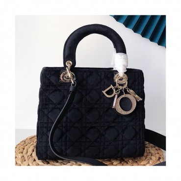 Dior 2019 Lady Dior Velvet Tote Shoulder Bag,24CM - 디올 2019 레이디 디올 벨벳 토트 숄더백 DIOB0431,24CM,블랙