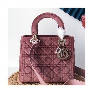Dior 2019 Lady Dior Velvet Tote Shoulder Bag,24CM - 디올 2019 레이디 디올 벨벳 토트 숄더백 DIOB0430,24CM,핑크