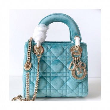 Dior 2019 Lady Dior Velvet Mini  Tote Shoulder Bag,17CM - 디올 2019 레이디 디올 벨벳 미니 토트 숄더백 DIOB0426,17CM,스카이블루