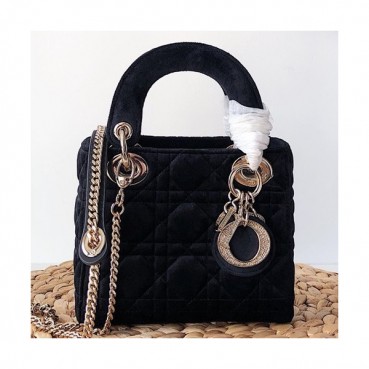 Dior 2019 Lady Dior Velvet Mini  Tote Shoulder Bag,17CM - 디올 2019 레이디 디올 벨벳 미니 토트 숄더백 DIOB0424,17CM,블랙