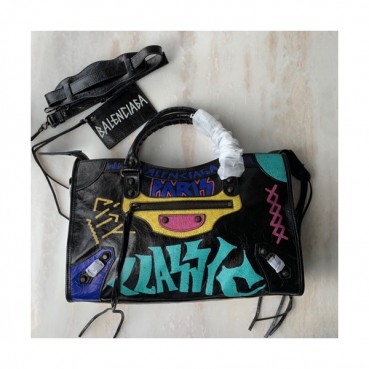 Balenciaga 2019 Graffiti Classic City Leather Medium Tote Shoulder Bag,30CM - 발렌시아가 2019 그래피티 클래식 시티 레더 미듐 토트 숄더백,BGB0441,30CM,블랙