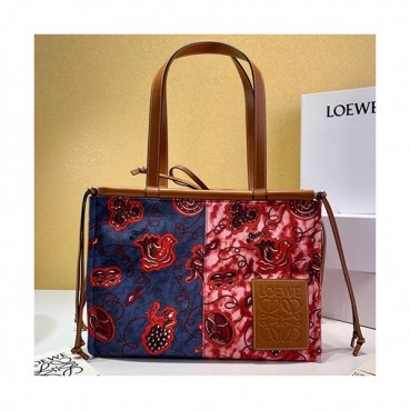 Loewe 2019 Canvas & Leather Tote Bag, 35CM - 로에베 2019 캔버스 & 레더 토트백 ,LOEB0319, 35CM, 블루+핑크