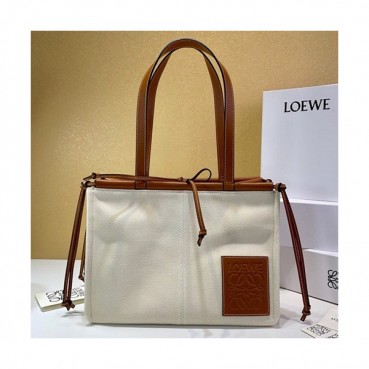 Loewe 2019 Canvas & Leather Tote Bag, 35CM - 로에베 2019 캔버스 & 레더 토트백 ,LOEB0318, 35CM, 화이트