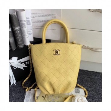 Chanel 2019 Leather Bucket Tote Shoulder Bag ,26CM - 샤넬 2019 레더 버킷 토트 숄더백  CHAB1118,26CM,옐로우