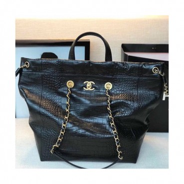 Chanel 2019 Leather Women Tote Shoulder Shopper Bag,37CM - 샤넬 2019 레더 여성용 토트 숄더 쇼퍼백,CHAB1088,37CM,블랙