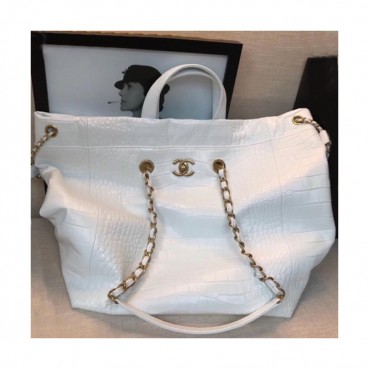 Chanel 2019 Leather Women Tote Shoulder Shopper Bag,37CM - 샤넬 2019 레더 여성용 토트 숄더 쇼퍼백,CHAB1086,37CM,화이트