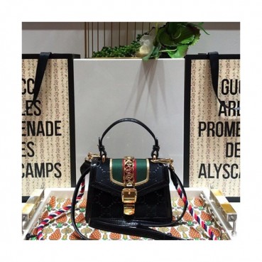 Gucci 2019 Sylvie VelVet Mini Tote Shoulder Bag,20CM - 구찌 2019 실비 벨벳 미니 토트 숄더백 470270,GUB0715,20CM,블랙