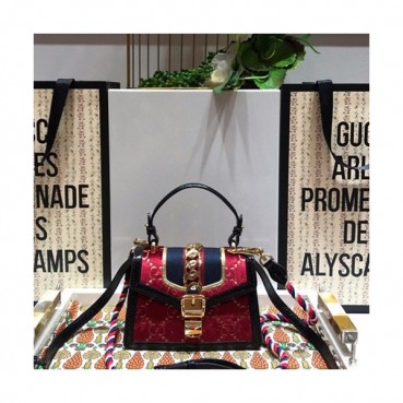 Gucci 2019 Sylvie VelVet Mini Tote Shoulder Bag,20CM - 구찌 2019 실비 벨벳 미니 토트 숄더백 470270,GUB0714,20CM,레드
