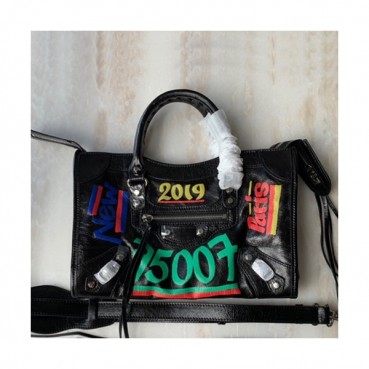 Balenciaga 2019 Graffiti Classic City Leather Medium Tote Shoulder Bag,30CM - 발렌시아가 2019 그래피티 클래식 시티 레더 미듐 토트 숄더백,BGB0416,30CM,블랙