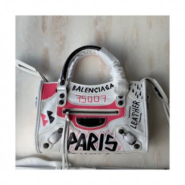 Balenciaga 2019 Graffiti Classic City Leather Small Tote Shoulder Bag,23CM - 발렌시아가 2019 그래피티 클래식 시티 레더 스몰 토트 숄더백,BGB0414,23CM,화이트