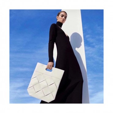 Bottega Veneta 2019 Leather & Canvas Intreccio Slip Tote Bag / Clutch Bag,39cm - 보테가 베네타 2019 레더 & 캔버스 인터레치오 플랩 토트백 / 클러치백, 574154,BVB0299,39cm,화이트