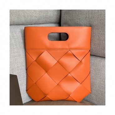 Bottega Veneta 2019 Leather & Canvas Intreccio Slip Tote Bag / Clutch Bag,39cm - 보테가 베네타 2019 레더 & 캔버스 인터레치오 플랩 토트백 / 클러치백, 574154,BVB0298,39cm,오렌지