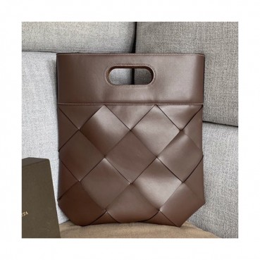Bottega Veneta 2019 Leather & Canvas Intreccio Slip Tote Bag / Clutch Bag,39cm - 보테가 베네타 2019 레더 & 캔버스 인터레치오 플랩 토트백 / 클러치백, 574154,BVB0297,39cm,브라운
