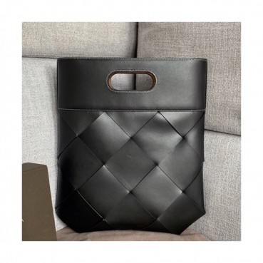 Bottega Veneta 2019 Leather & Canvas Intreccio Slip Tote Bag / Clutch Bag,39cm - 보테가 베네타 2019 레더 & 캔버스 인터레치오 플랩 토트백 / 클러치백, 574154,BVB0296,39cm,블랙