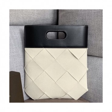 Bottega Veneta 2019 Leather & Canvas Intreccio Slip Tote Bag / Clutch Bag,39cm - 보테가 베네타 2019 레더 & 캔버스 인터레치오 플랩 토트백 / 클러치백, 576169,BVB0295,39cm,아이보리