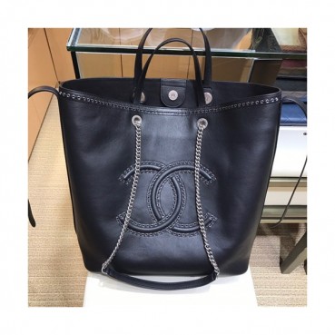 Chanel 2019 Leather Women Tote Shoulder Shopper Bag,34CM - 샤넬 2019 레더 여성용 토트 숄더 쇼퍼백,CHAB1026,34CM,블랙