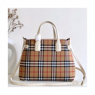 Burberry 2019 Leather Banner Tote Shoulder Bag, 25/34cm - 버버리 2019 레더 배너 토트 숄더백,BURB0344,25/34cm,브라운+화이트