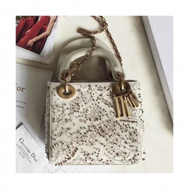 Dior 2019 Lady Dior Mini Tote Shoulder Bag,17CM - 디올 2019 레이디 디올 미니 토트 숄더백 DIOB0393,17CM, 화이트