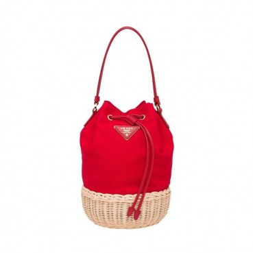 Prada 2019 Canvas & Rattan Hemp Bucket Tote Shoulder Bag,24cm - 프라다 2019 캔버스& 라탄 헴프 버킷 토트 숄더백 ,1BH115
