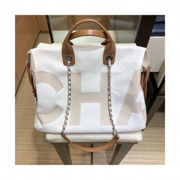 Chanel 2019 Canvas Tote Shoulder Shopper Bag ,38CM - 샤넬 2019 캔버스 토트 숄더 쇼퍼백  CHAB0893,38CM,화이트