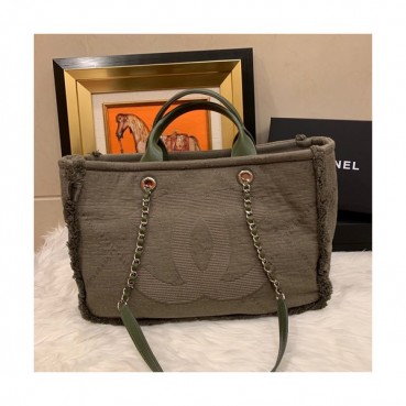 Chanel 2019 Wool Blend Tote Shoulder Bag ,38CM - 샤넬 2019 울 혼방 토트 숄더백  CHAB0889,38CM,카키