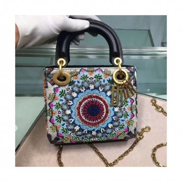 Dior 2019 Lady Dior Tote Shoulder Bag,17CM - 디올 2019 레이디 디올 토트 숄더백 DIOB0363,17CM,블루(금장)