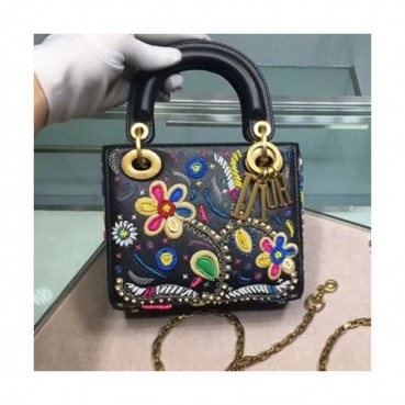 Dior 2019 Lady Dior Tote Shoulder Bag,17CM - 디올 2019 레이디 디올 토트 숄더백 DIOB0362,17CM,블랙(금장)