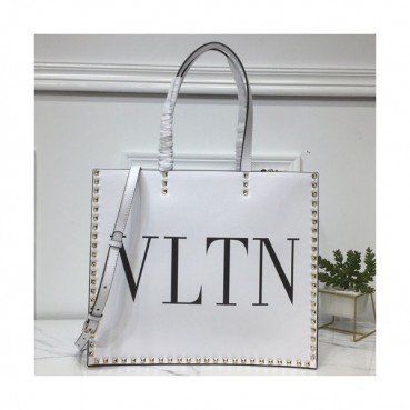 Valentino 2019 Leather VLTN Rockstud Tote Shoudler Bag,37CM - 발렌티노 2019 레더 VLTN 락스터드 토트 숄더백, VTB0721,37CM,화이트
