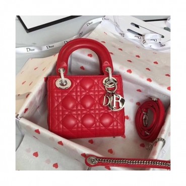 Dior 2019 Lady Dior Tote Shoulder Bag,17CM - 디올 2019 레이디 디올 토트 숄더백 DIOB0346,17CM,레드(은장)