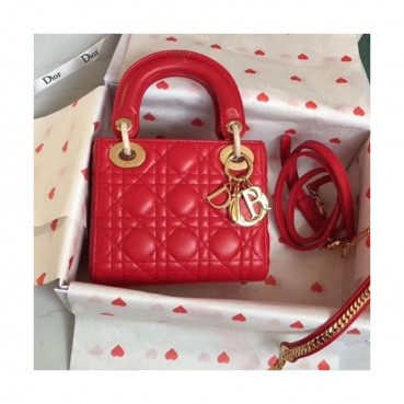 Dior 2019 Lady Dior Tote Shoulder Bag,17CM - 디올 2019 레이디 디올 토트 숄더백 DIOB0345,17CM,레드(금장)