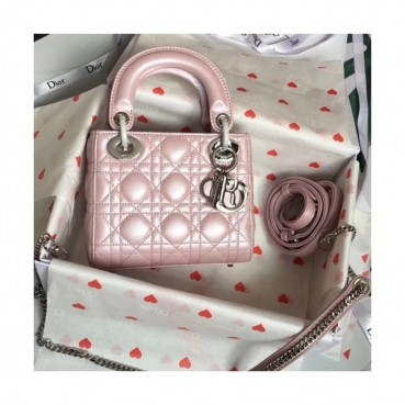 Dior 2019 Lady Dior Tote Shoulder Bag,17CM - 디올 2019 레이디 디올 토트 숄더백 DIOB0344,17CM,핑크(은장)