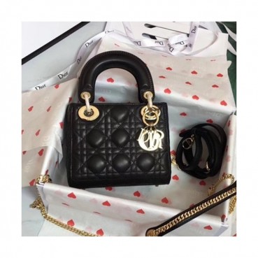 Dior 2019 Lady Dior Tote Shoulder Bag,17CM - 디올 2019 레이디 디올 토트 숄더백 DIOB0337,17CM,블랙(금장)