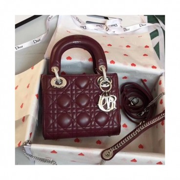 Dior 2019 Lady Dior Tote Shoulder Bag,17CM - 디올 2019 레이디 디올 토트 숄더백 DIOB0332,17CM,와인(은장)