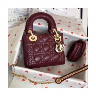 Dior 2019 Lady Dior Tote Shoulder Bag,17CM - 디올 2019 레이디 디올 토트 숄더백 DIOB0331,17CM,와인(금장)