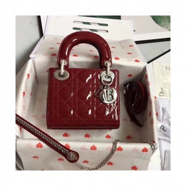 Dior 2019 Lady Dior Tote Shoulder Bag,17CM - 디올 2019 레이디 디올 토트 숄더백 DIOB0326,17CM,와인(은장)